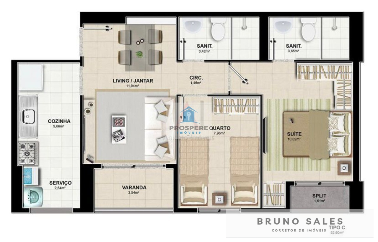 Apartamento à venda com 2 quartos, 52m² - Foto 2